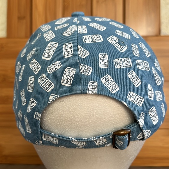 Bud Light Baseball Cap All Over Logo Blue Buckle Back Pattern Beer Hat NEW - Picture 4 of 16